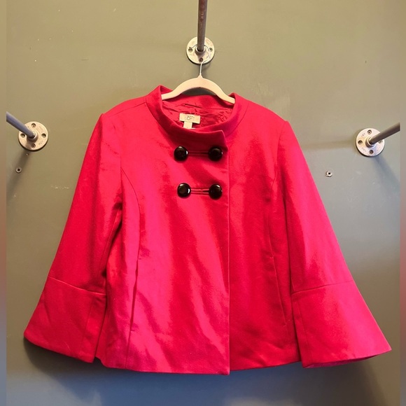 Ann Taylor Loft Women's Red Wool & Rayon Long Sleeve Button Short Coat Size M - Picture 3 of 7